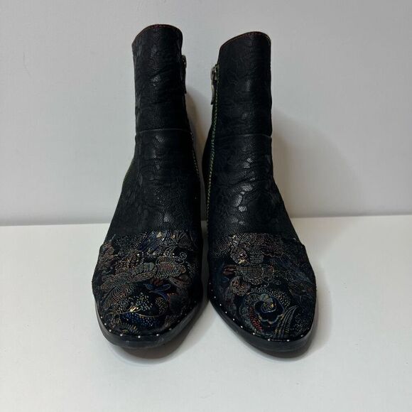 L'Artiste by Spring Step Jewells Womens Size 10 EU 41 Leather Booties Floral Bla - Picture 6 of 8